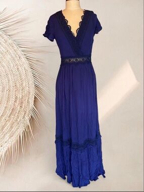 Altar'd State Deep Navy Lace-Trim Maxi Dress